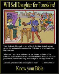 David delivering 200 Gentile foreskins to King Saul.