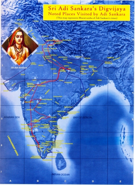Adi Shankara's digvijaya route across India.