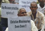 New Delhi 2011: Tribals protest against Christian missionaries who are destroying their identity and culture in Orissa, Madhya Pradesh, Chhattisgarh, and Jharkand.