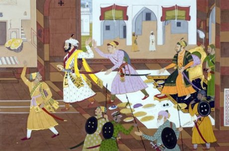 Shivaji leaving Aurangzeb's court in anger.