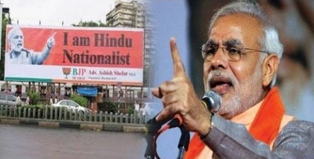 Narendra Modi on campaign in Mumbai for the Hindu vote